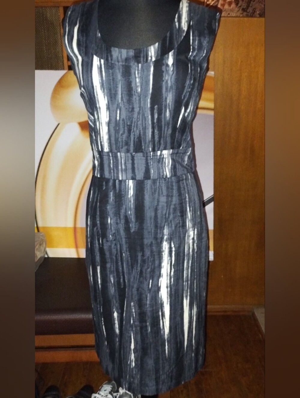 SAMANTHA SUNG Navy and White Brushstroke Midi Dress